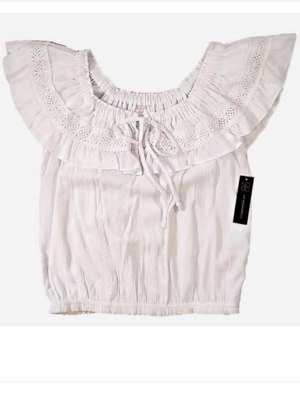 Women’s XS White Lace Trim Boho Top Flutter Sleeve Casual Shirt Ruffle Lace Crop